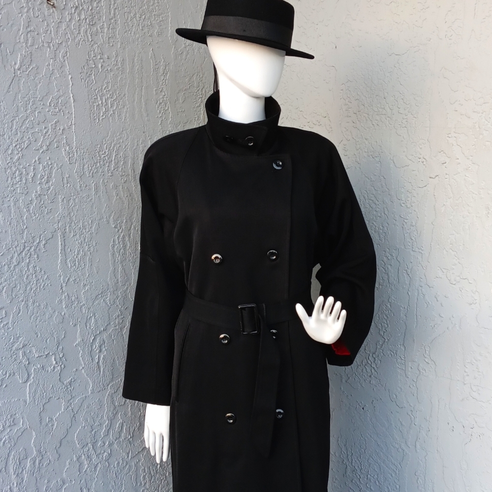 DON CASTER LADIES VINTAGE BLACK DOUBLE BREASTED LUXURY TRENCH COAT